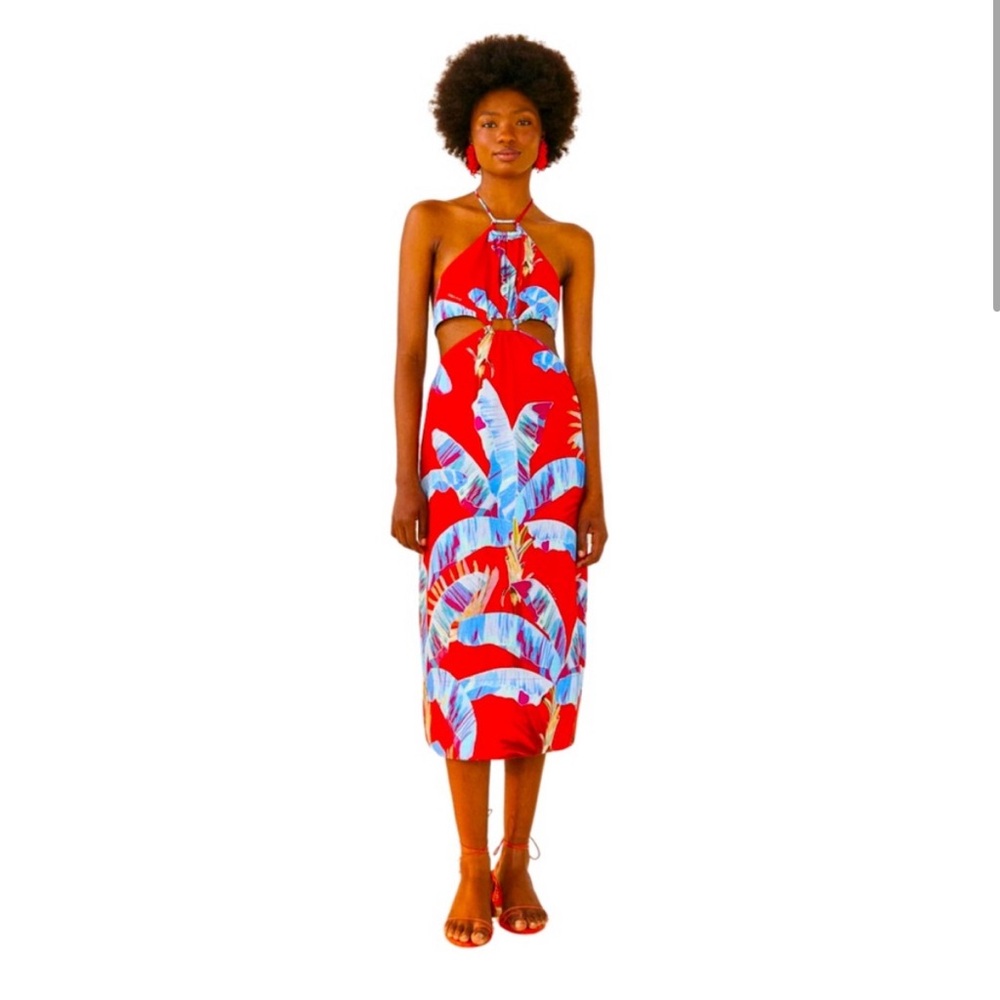 FARM Rio Sweet Jungle Cutout Linen-Blend Midi Dress
